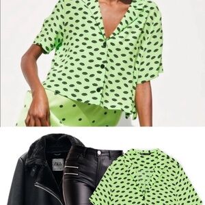 Zara Green Boxy Crop Button Down Shirt